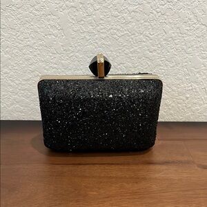 Henri Bendel Black Sparkly Clutch with Textured Surface and Distinctive Clasp